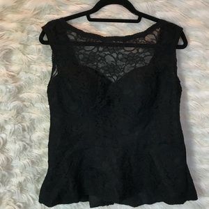 Vintage inspired Goth Black lace peplum tank blouse size 16